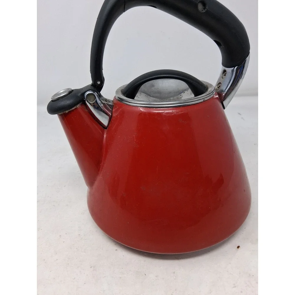 OXO Downpour Whistling Kettle 1.8 Qt Red Enamel Stainless Steel. O